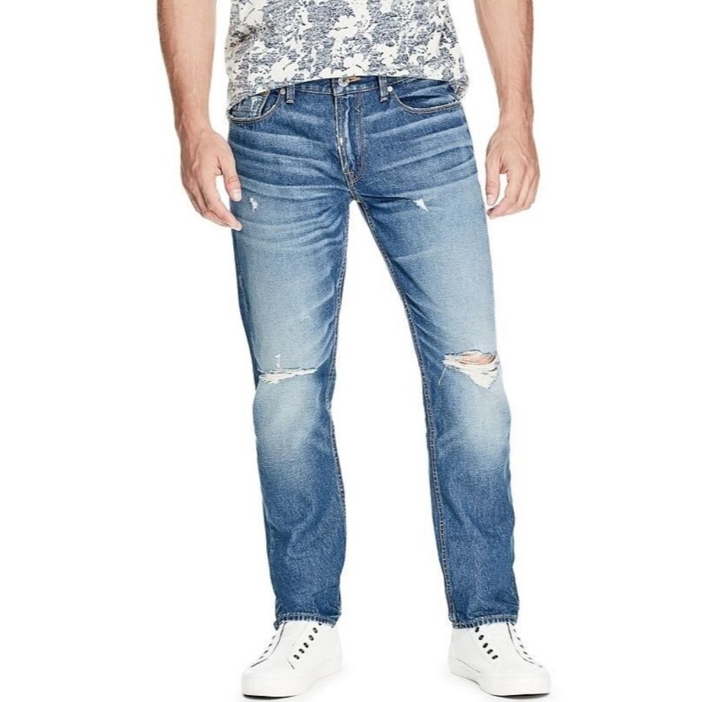 Guess Men's Slim Straight Jeans Broken Wash With Destroy Size 29